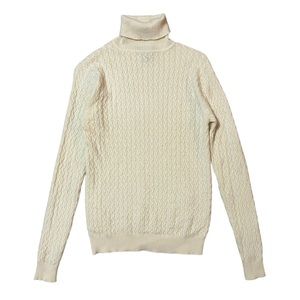 Kirkland Signature Cashmere Cable Knit Turtleneck Sweater Cream Small